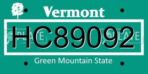 HC89092 Vermont License Plate