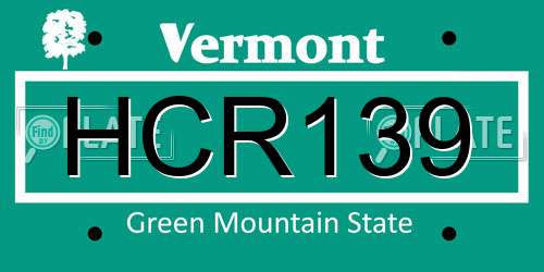 HCR139 Vermont License Plate