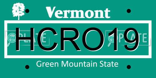 HCRO19 Vermont License Plate
