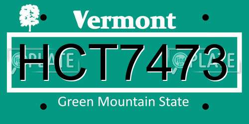 HCT7473 Vermont License Plate