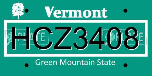 HCZ3408 Vermont License Plate