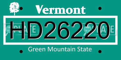 HD26220 Vermont License Plate