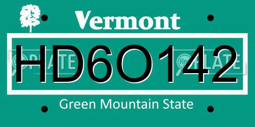 HD6O142 Vermont License Plate