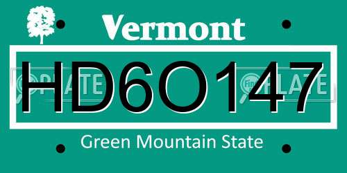 HD6O147 Vermont License Plate