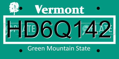HD6Q142 Vermont License Plate
