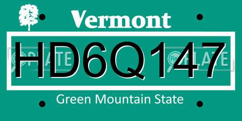 HD6Q147 Vermont License Plate