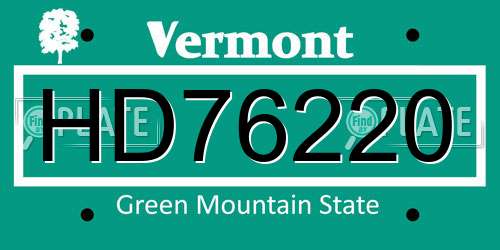 HD76220 Vermont License Plate