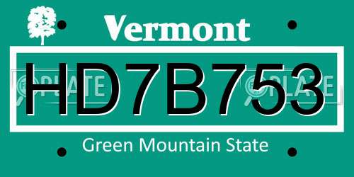 HD7B753 Vermont License Plate