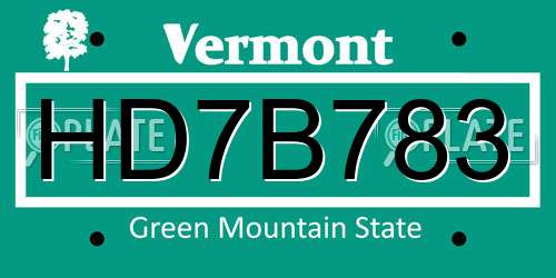 HD7B783 Vermont License Plate