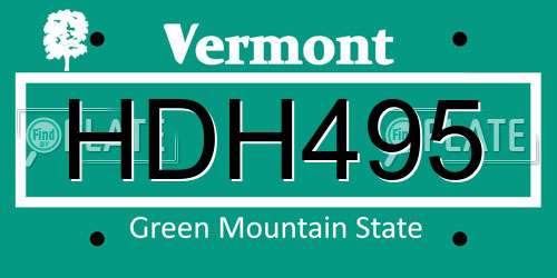HDH495 Vermont License Plate