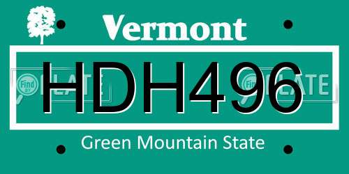 HDH496 Vermont License Plate
