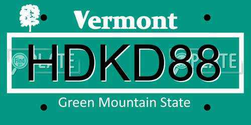 HDKD88 Vermont License Plate