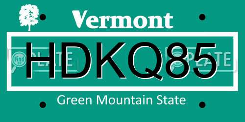 HDKQ85 Vermont License Plate