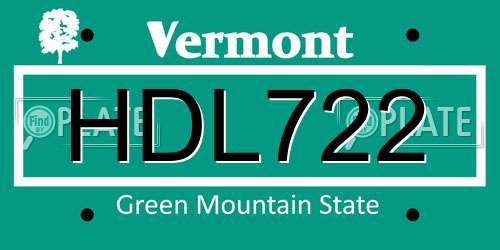 HDL722 Vermont License Plate