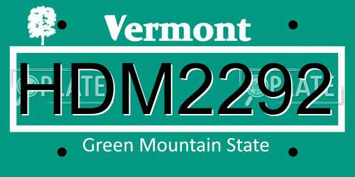 HDM2292 Vermont License Plate