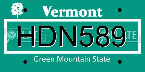 HDN589 Vermont License Plate