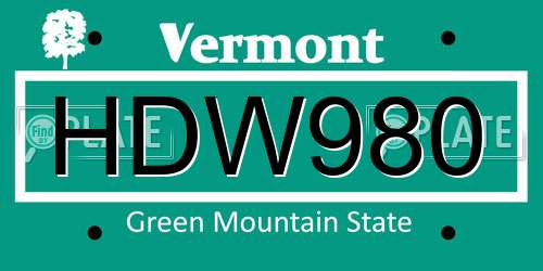 HDW980 Vermont License Plate