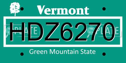 HDZ6270 Vermont License Plate