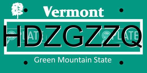 HDZGZZQ Vermont License Plate