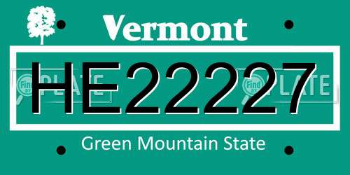 HE22227 Vermont License Plate