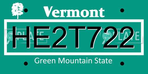 HE2T722 Vermont License Plate