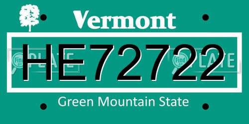 HE72722 Vermont License Plate