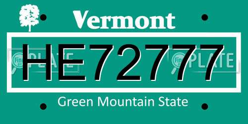 HE72777 Vermont License Plate