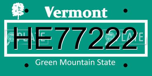 HE77222 Vermont License Plate