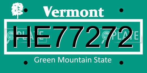 HE77272 Vermont License Plate