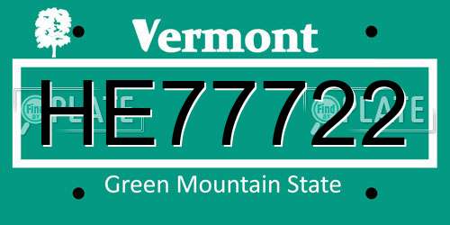 HE77722 Vermont License Plate