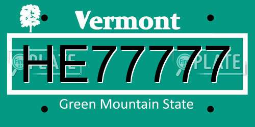 HE77777 Vermont License Plate