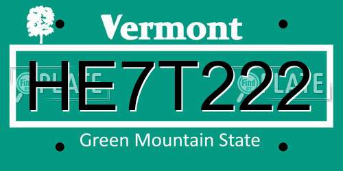 HE7T222 Vermont License Plate