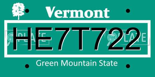 HE7T722 Vermont License Plate