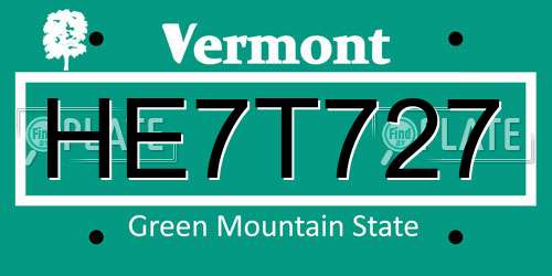 HE7T727 Vermont License Plate