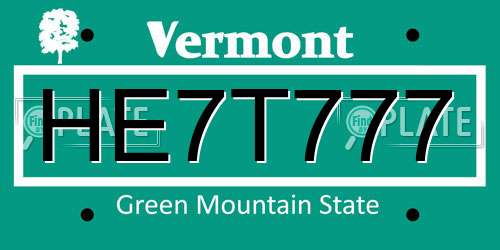 HE7T777 Vermont License Plate