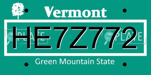 HE7Z772 Vermont License Plate