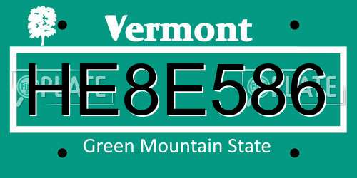 HE8E586 Vermont License Plate