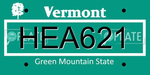 HEA621 Vermont License Plate