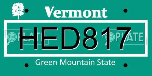 HED817 Vermont License Plate
