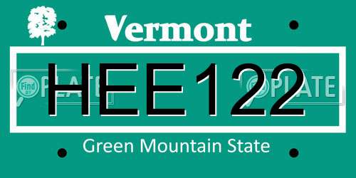 HEE122 Vermont License Plate