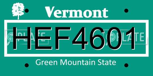 HEF4601 Vermont License Plate