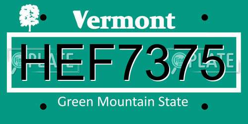 HEF7375 Vermont License Plate