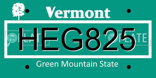 HEG825 Vermont License Plate