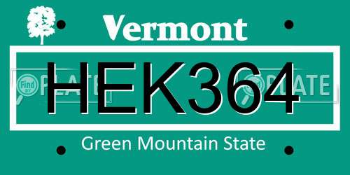 HEK364 Vermont License Plate