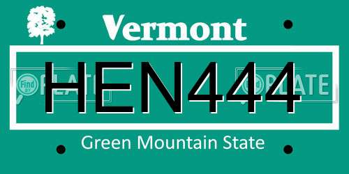 HEN444 Vermont License Plate