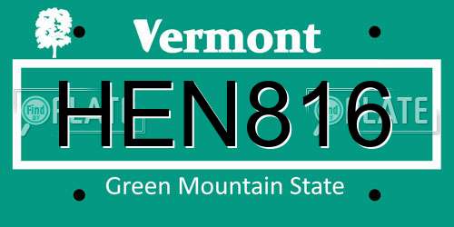 HEN816 Vermont License Plate