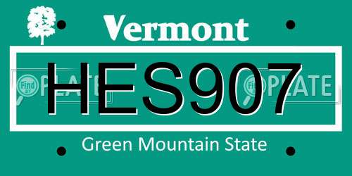 HES907 Vermont License Plate