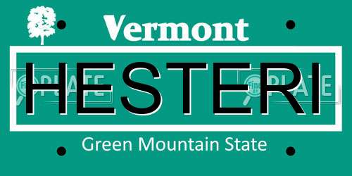 HESTERI Vermont License Plate