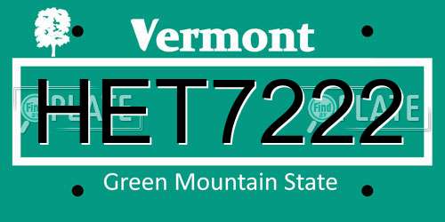 HET7222 Vermont License Plate