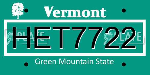 HET7722 Vermont License Plate